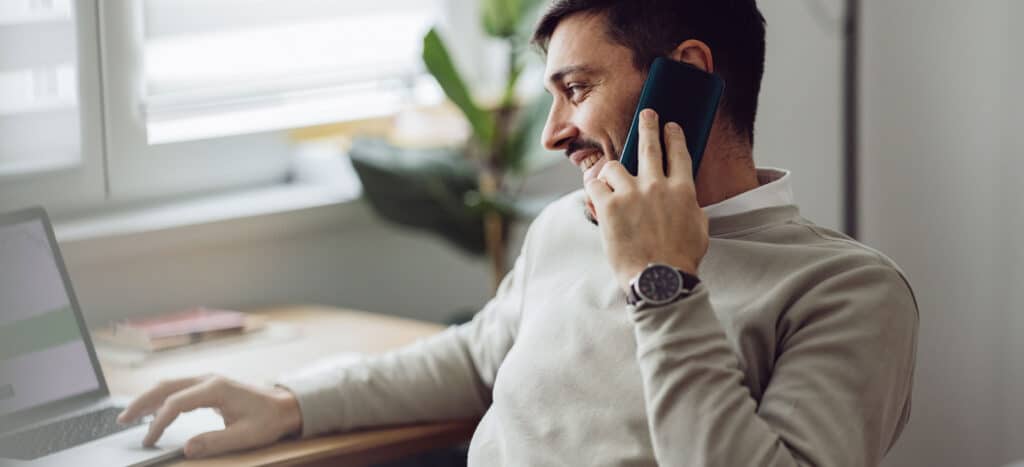 Healthcare recruiter talking on cell phone