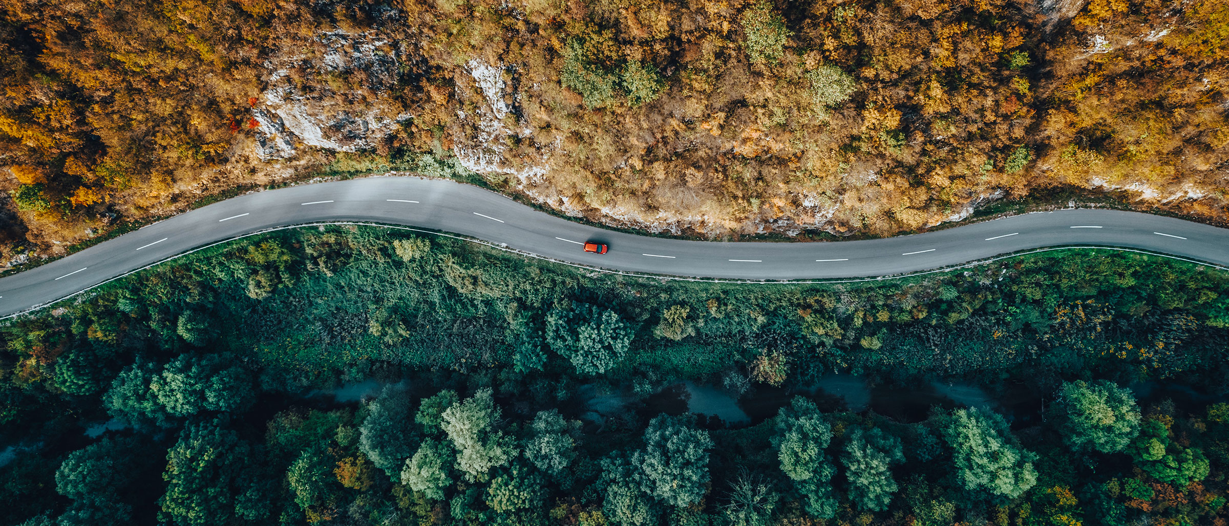 Ariel view of a car driving